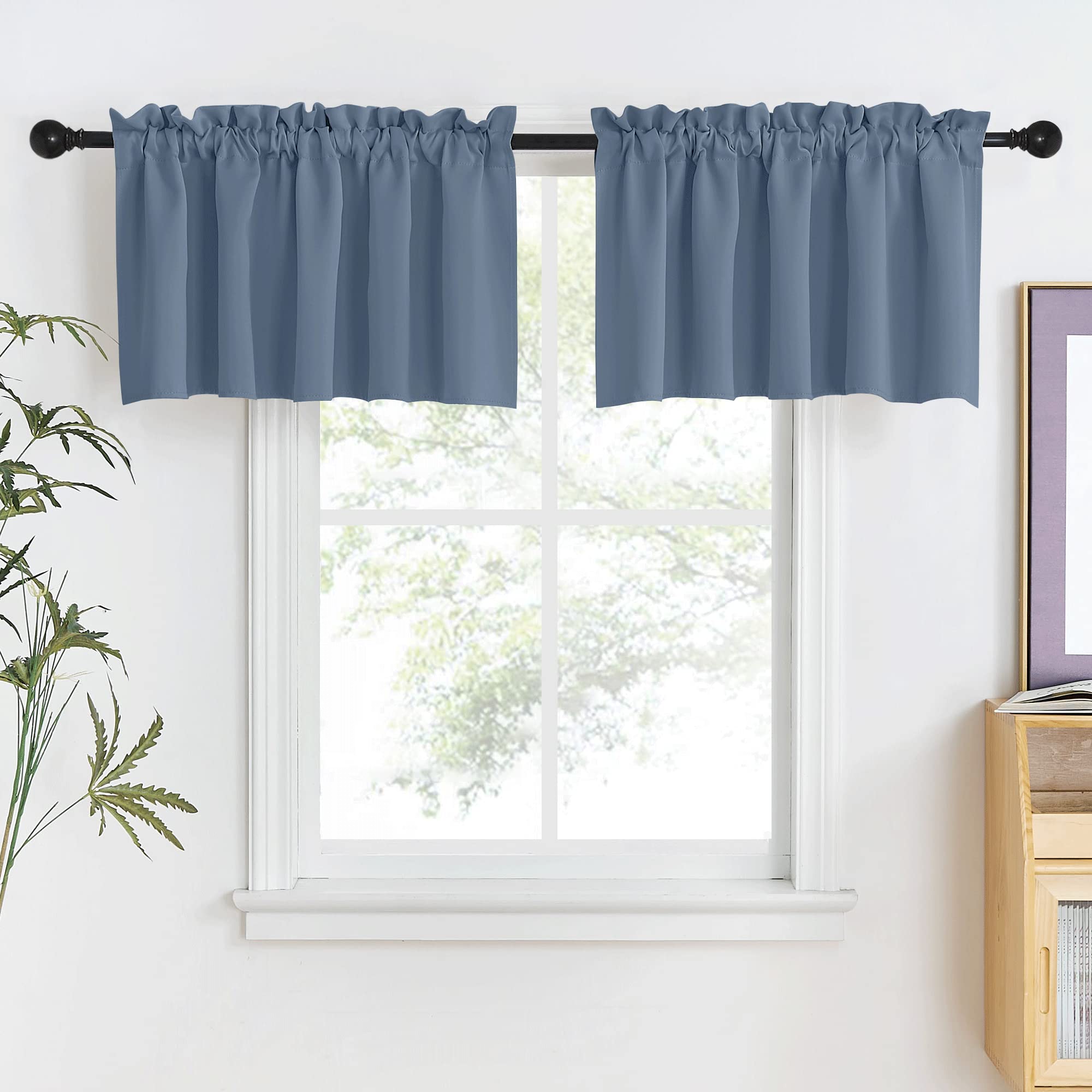 NICETOWN Curtain Valances for Kitchen Cabinet Cupboards, Farmhouse Adjustable Rod Pocket 18 inches Long +1.6 inches Header Windo