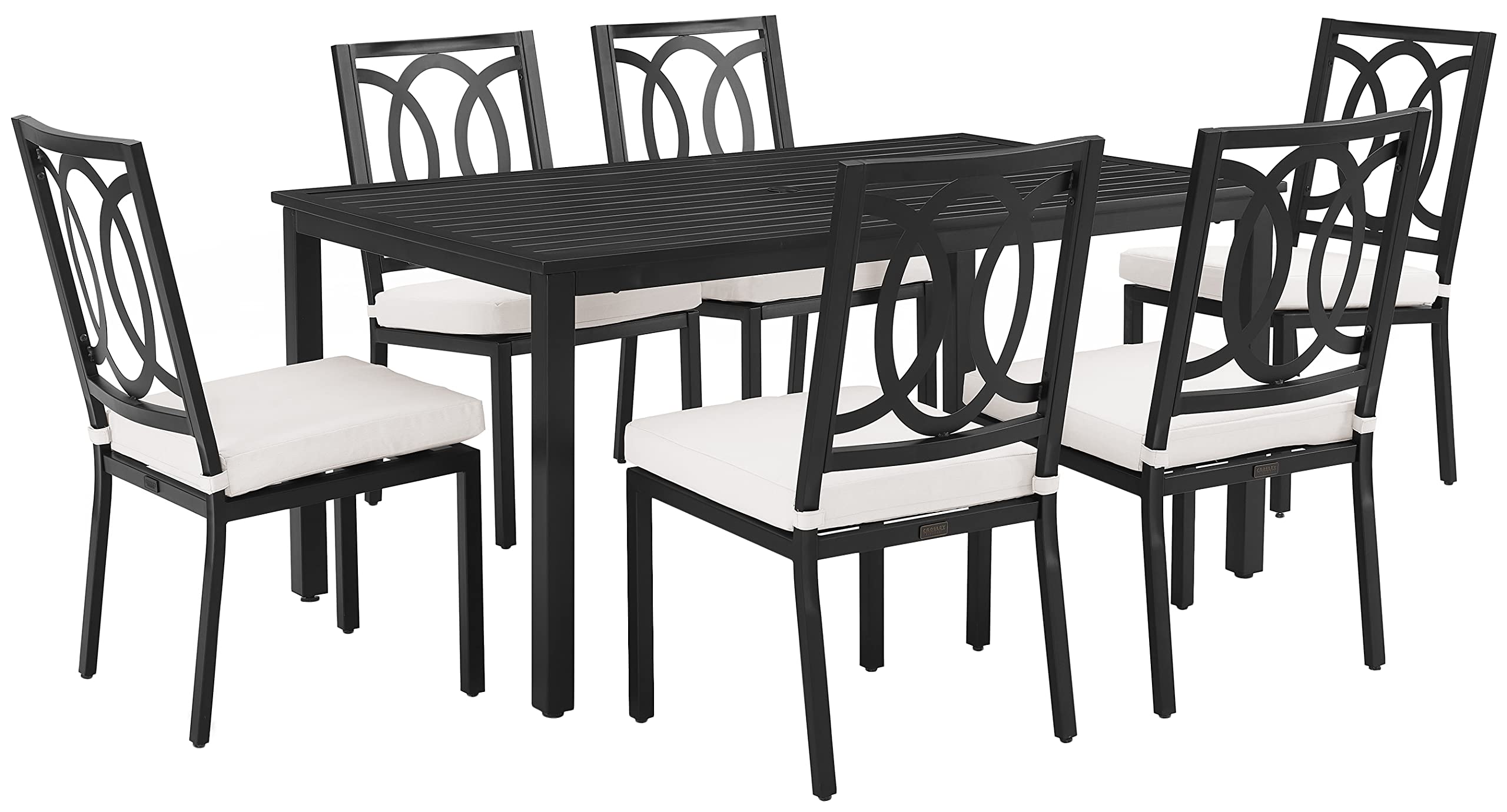 Crosley Furniture Chambers 7-Piece Outdoor Dining Set for 6, Patio Table and Chairs for Backyard, Deck, Matte Black with Creme C