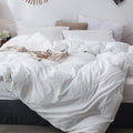 MooMee Bedding Duvet Cover Set 100% Washed Cotton Linen Like Textured Breathable Durable Soft Comfy (Solid Off White, Queen 90x9