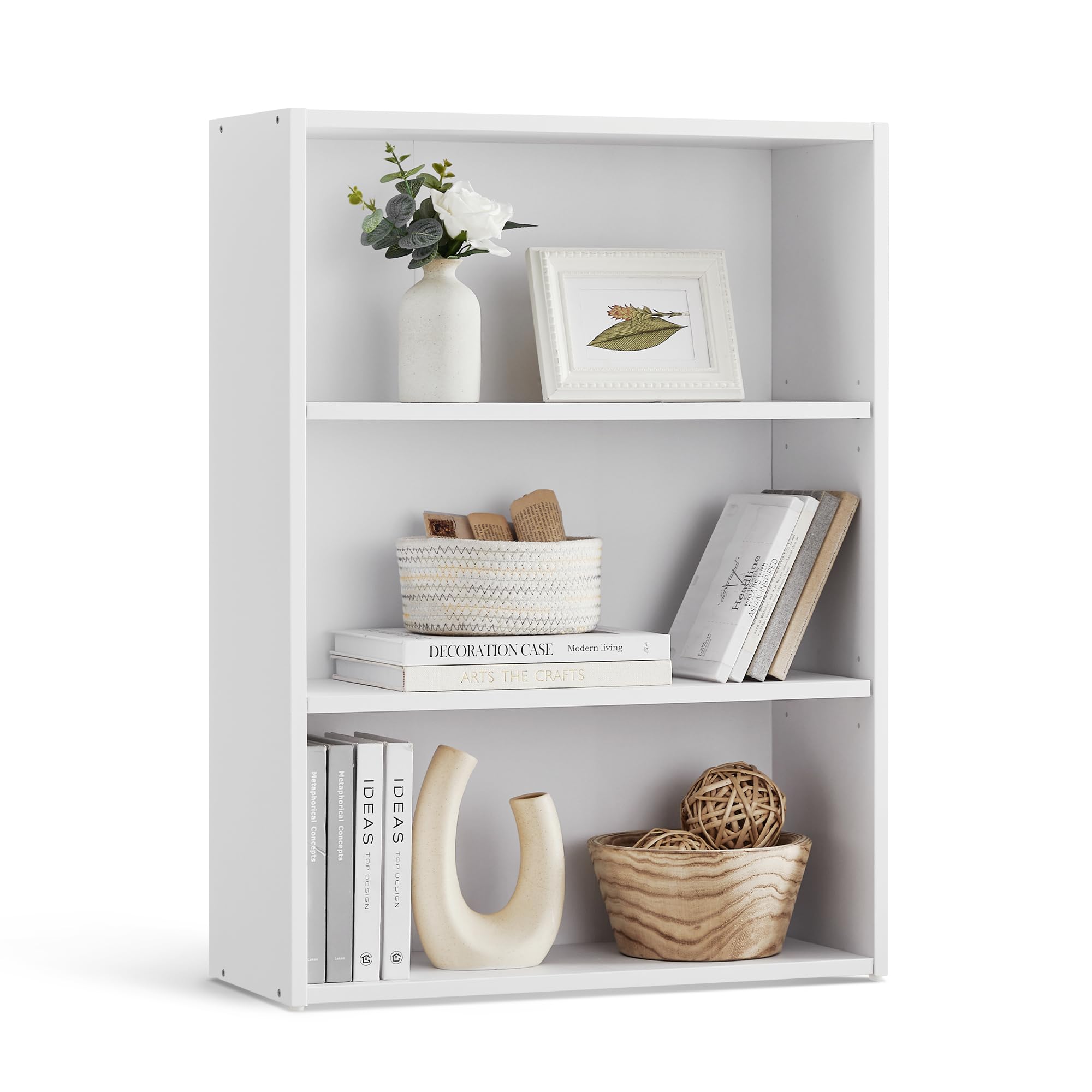 VASAGLE Bookshelf, 23.6 Inches Wide, 3-Tier Open Bookcase with Adjustable Storage Shelves, Floor Standing Unit, Cloud White ULBC