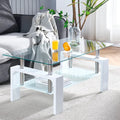 Btrpily Living Room Rectangle Coffee Table, Tea Table Suitable for Waiting Room, Modern Side Coffee Table with Wooden Leg, Glass