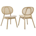 Modway Malina Wood Dining Chair with Cane Rattan - Set of 2 in Gray