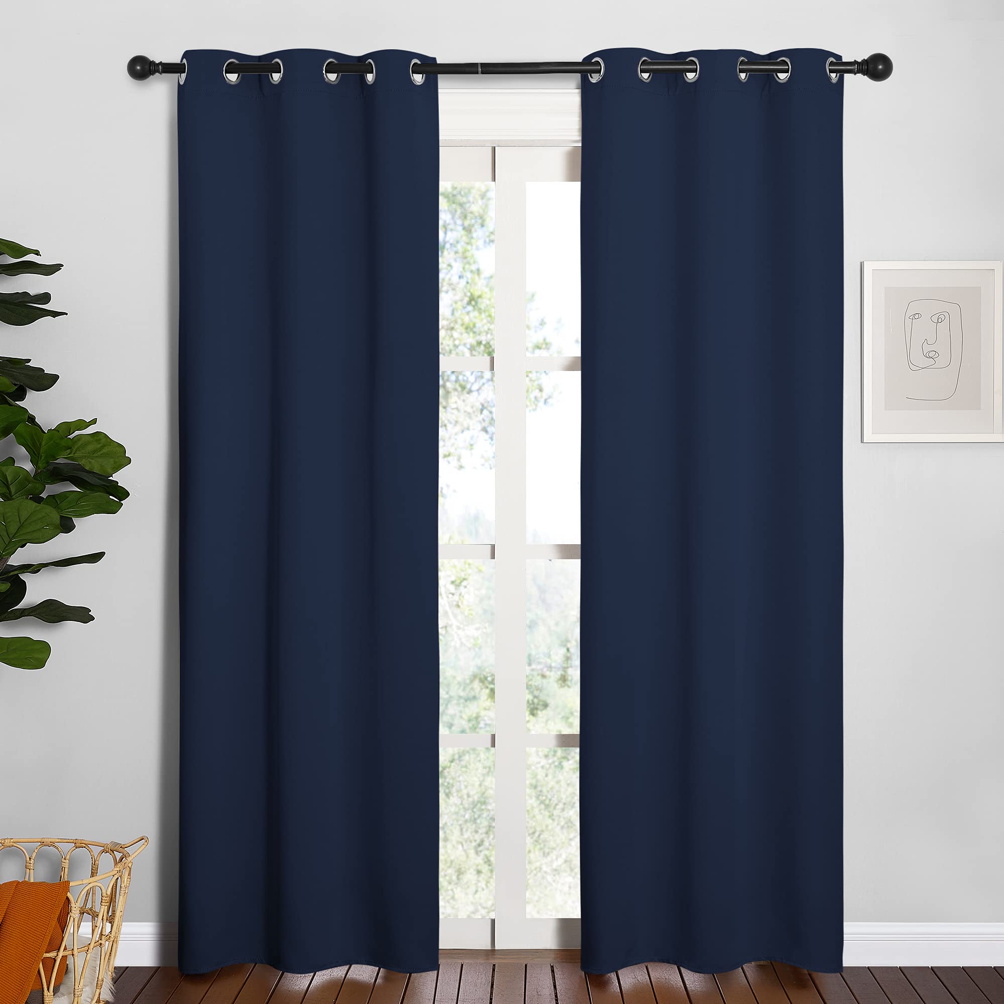 NICETOWN Blackout Curtain Panels, Window Treatment Energy Saving Thermal Insulated Solid Grommet Blackout Drapes/Draperies (Navy