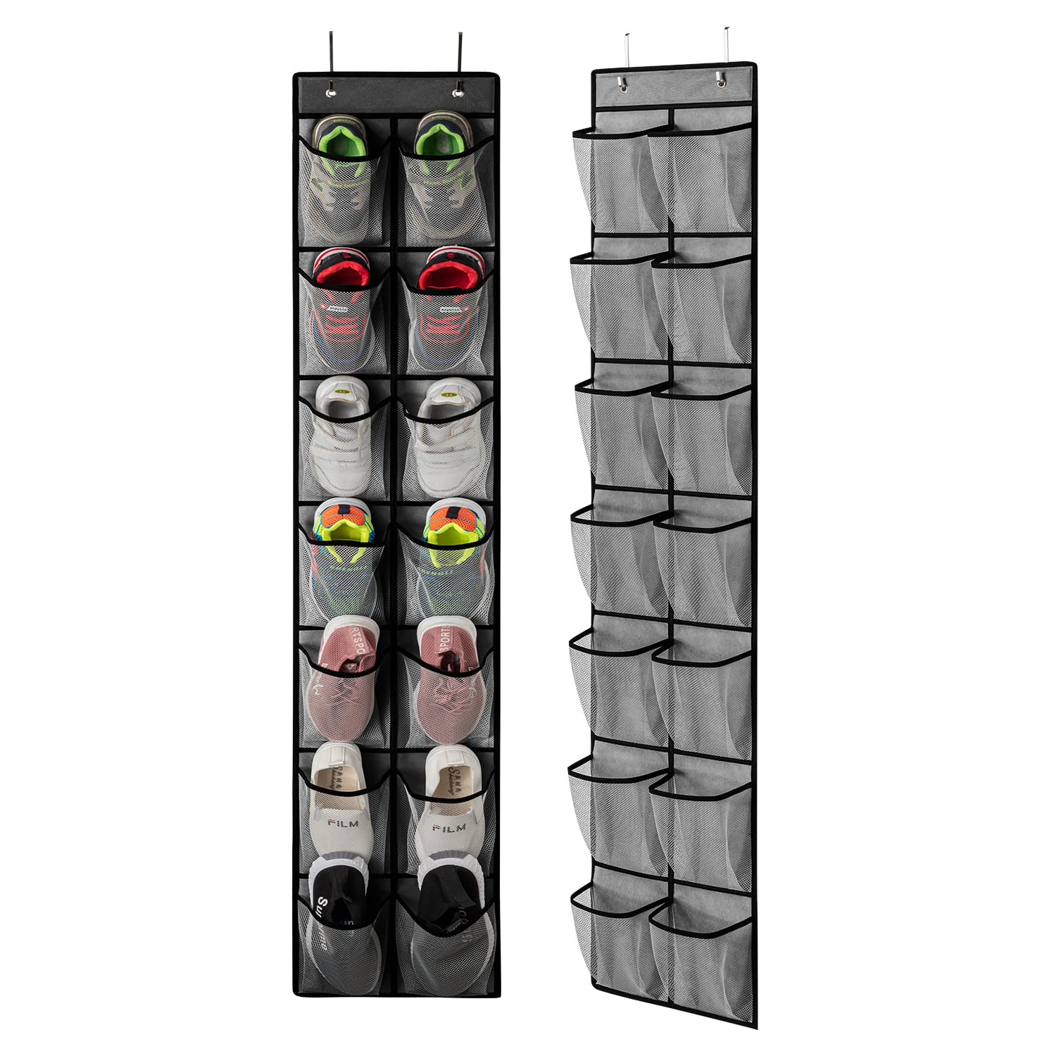 KEEPJOY Over the Door Shoe Organizer, Hanging Shoe Organizer with 4 Hooks,Door Shoe Holder with 14 Mesh Deep Pockets Closet Door