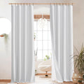NICETOWN Rod Pocket 100% Blackout Linen Curtains for Living Room with Thermal Insulated Liner, White, 52 Wide, Long Curtains 95 