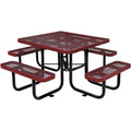 Global Industrial 46 Square Picnic Table, Expanded Metal, Red Thermoplastic Coating, Attached Benches, 1-1/2    Umbrella Pole Ho
