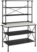 Crosley Furniture Madeleine Kitchen Island and Hutch with Shelves for Storage, Microwave Stand, Coffee Bar, Steel with Faux Marb