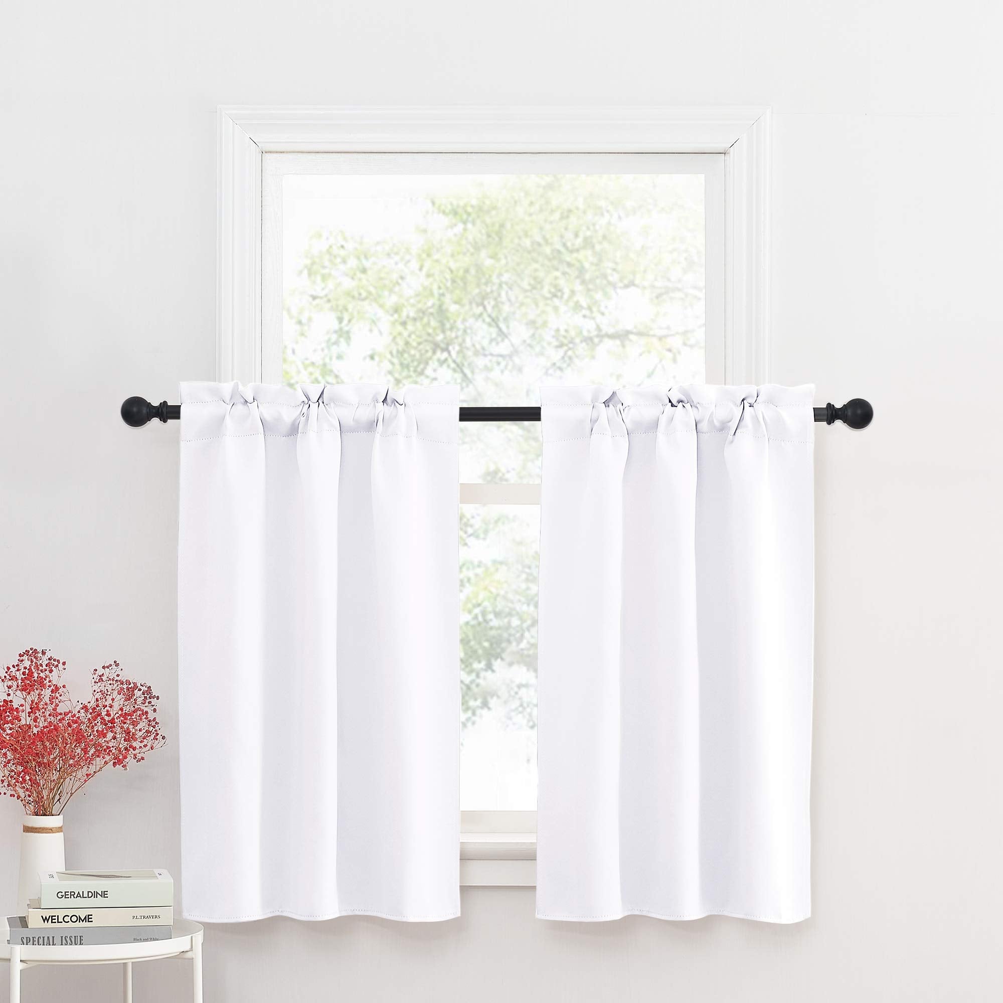 NICETOWN Pure White Short Curtains Window Drapes for Bathroom Energy Efficient Adjustable Rod Pocket Design Half Window Curtains