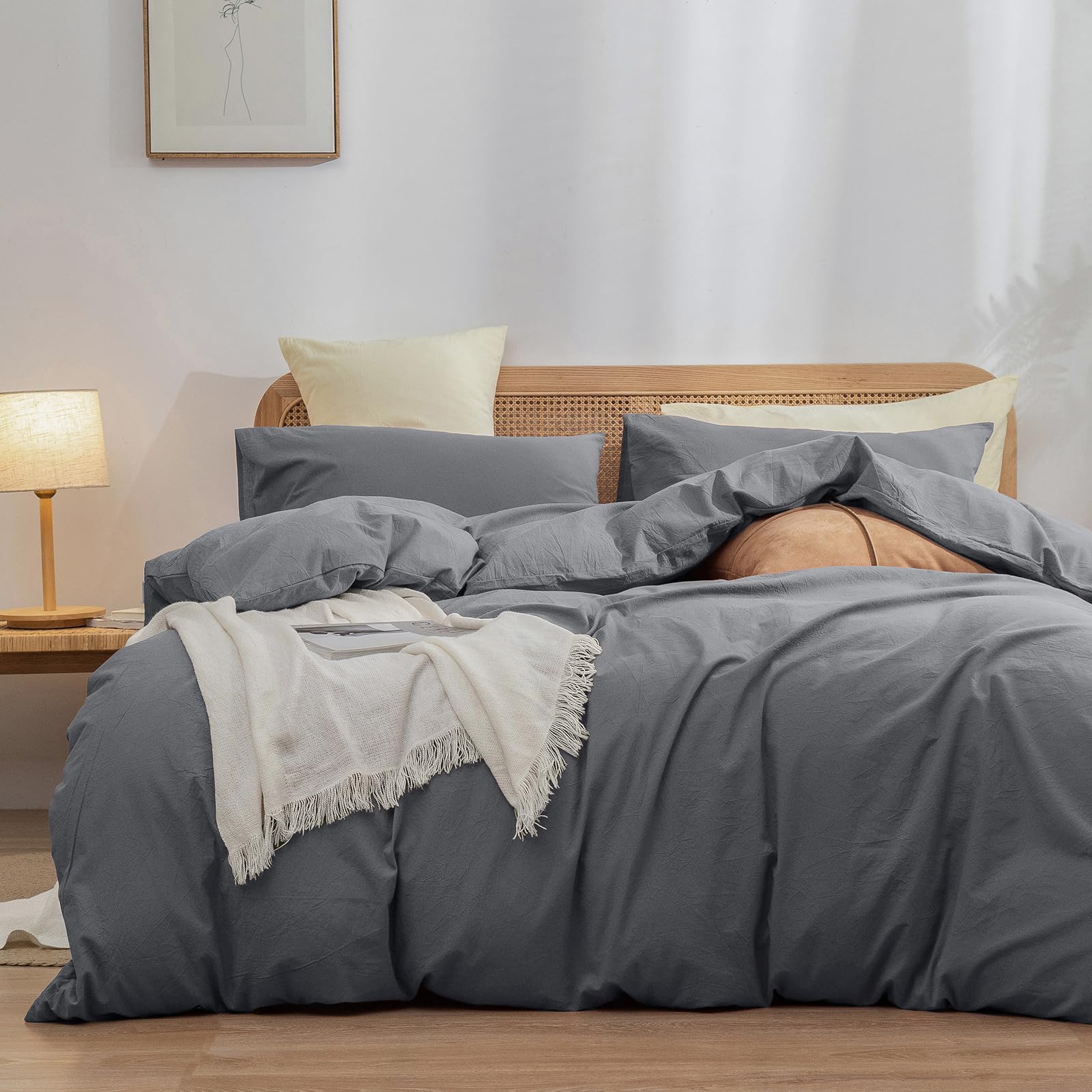 BESTOUCH Duvet Cover Set 100% Washed Cotton Linen Feel Super Soft Comfortable Chic Lightweight 2 PCs Home Bedding Set Solid Quie
