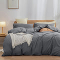 BESTOUCH Duvet Cover Set 100% Washed Cotton Linen Feel Super Soft Comfortable Chic Lightweight 3 PCs Home Bedding Set Solid Quie