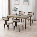 RIVOVA Rattan Dining Chairs Set of 4, Modern Dining Chairs, Kitchen Dining Room Chairs, Curved Cane Back Upholstered Linen Fabri