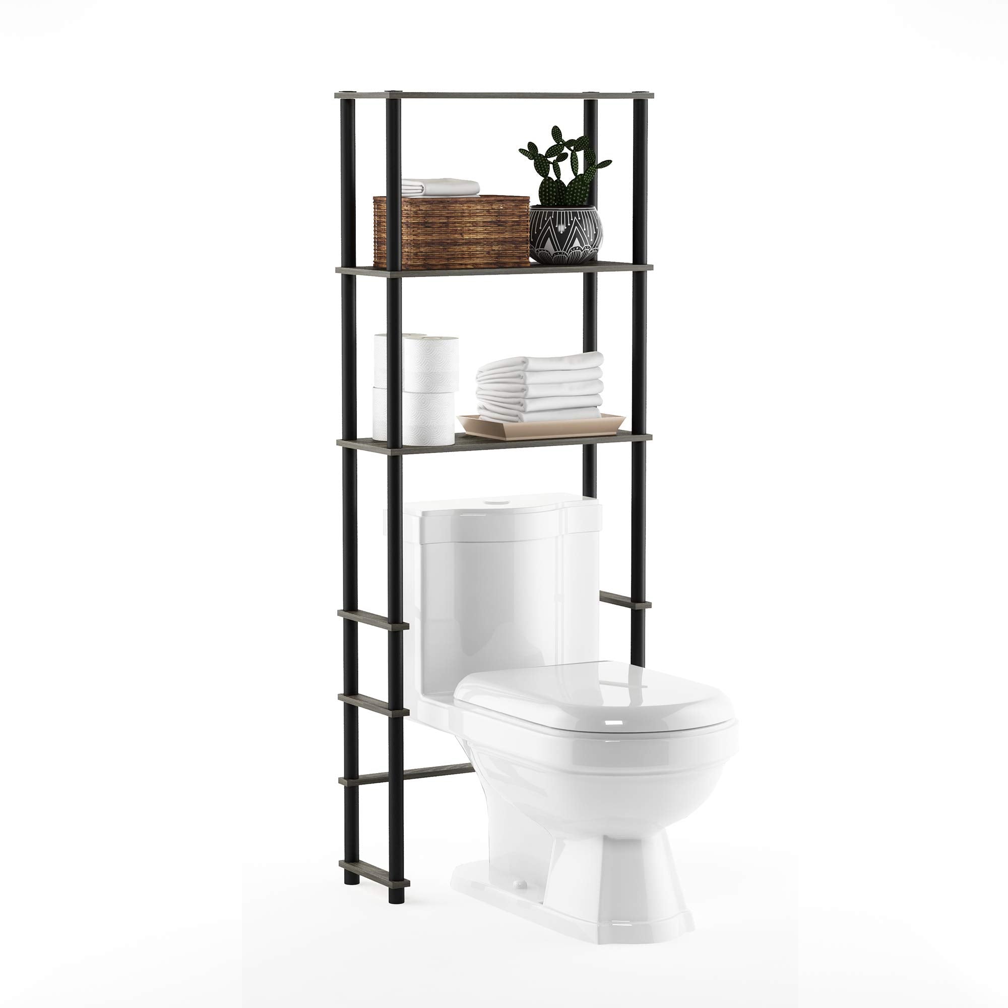 Furinno Turn-N-Tube with 3 Shelves Toilet Space Saver, French Oak Grey/Black
