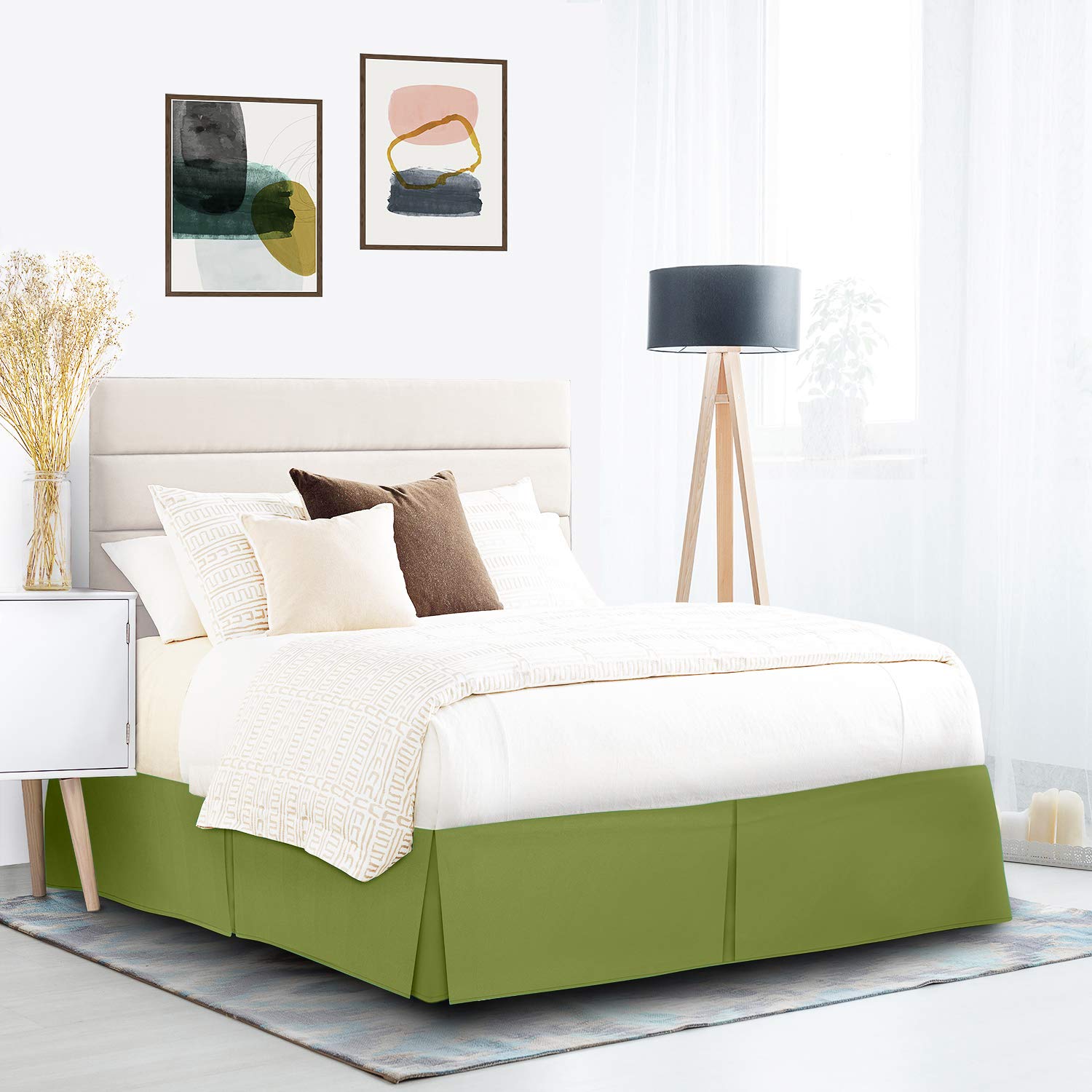 Nestl Calla Green Twin XL Bed Skirt - Twin XL Size Bed Skirt 14 Inch Drop - Brushed Microfiber Bed Skirts - Hotel Quality Pleate