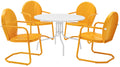 Crosley Furniture Griffith 5-Piece Outdoor Dining Set for 4, Retro Metal Round Patio Table and Chairs, White and Tangerine