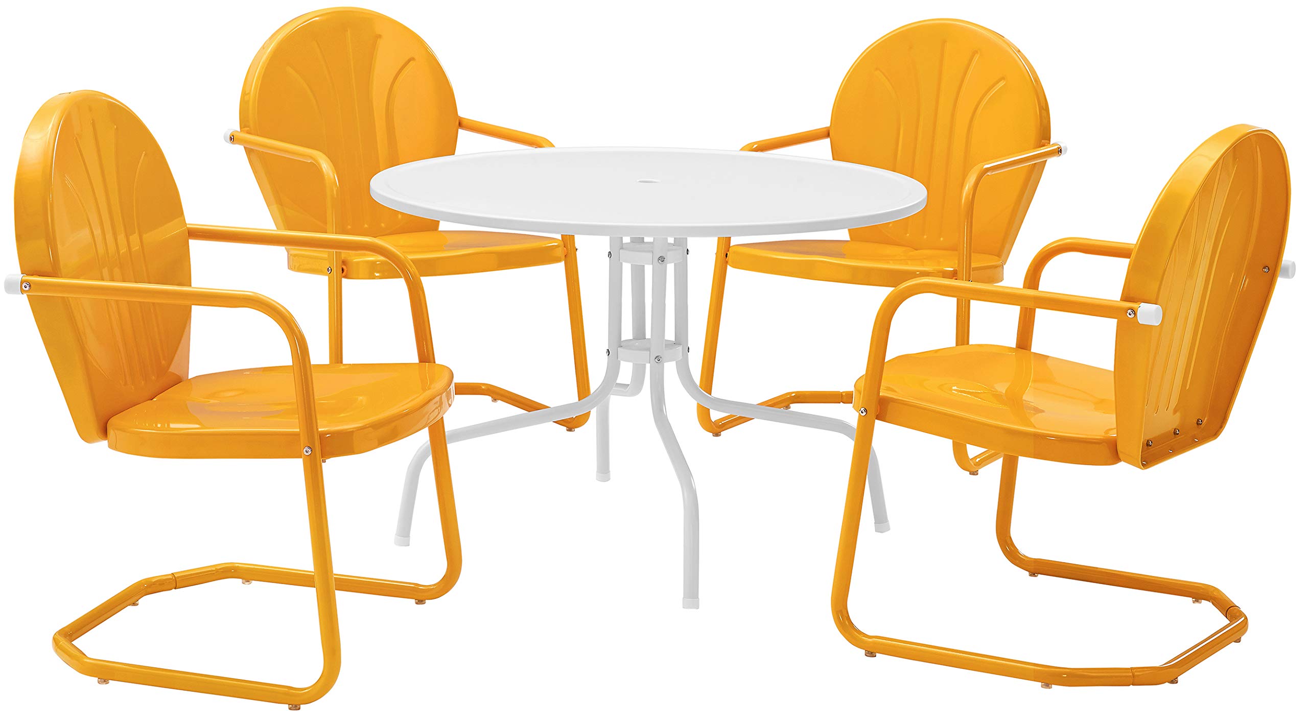 Crosley Furniture Griffith 5-Piece Outdoor Dining Set for 4, Retro Metal Round Patio Table and Chairs, White and Tangerine