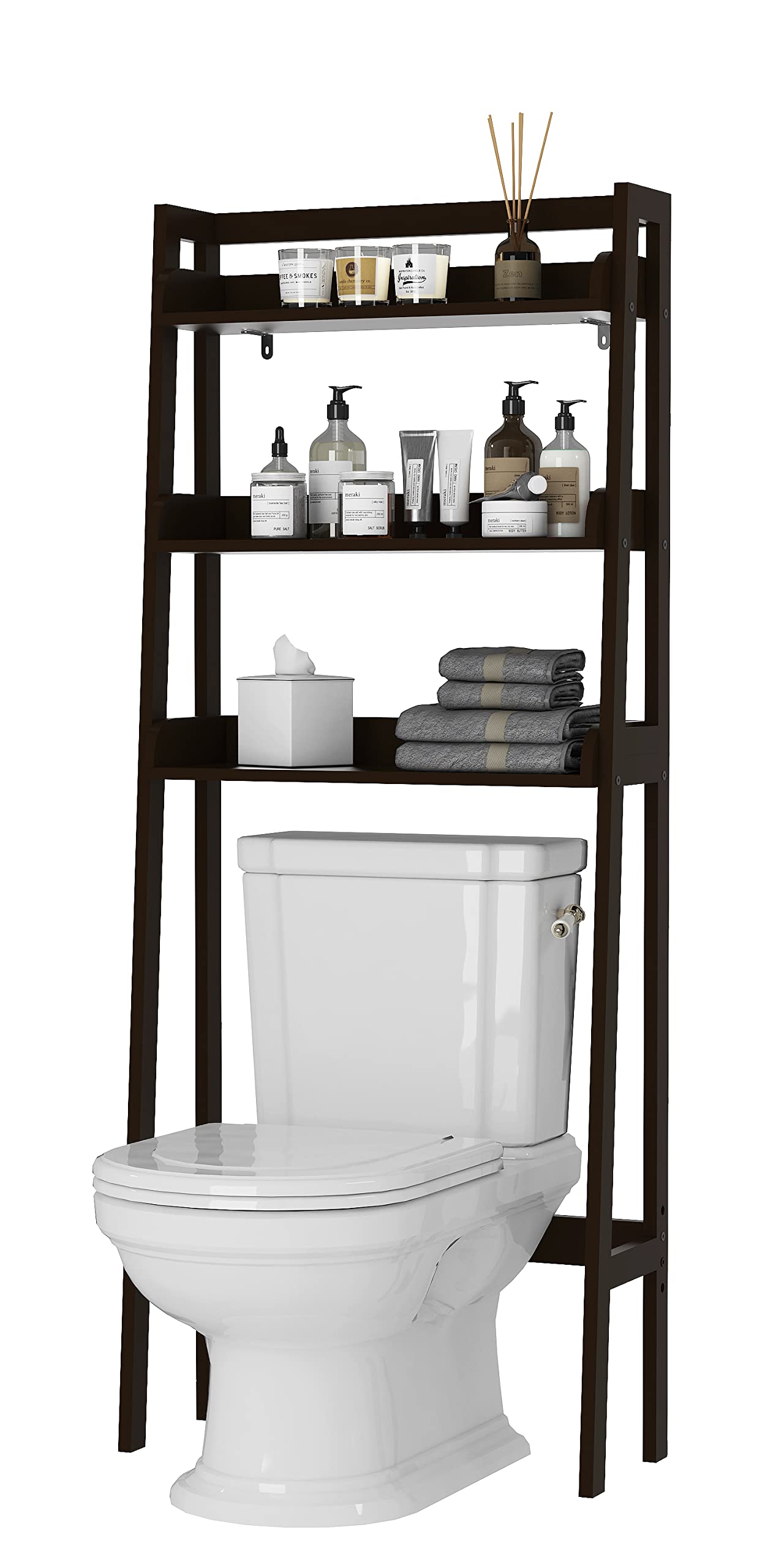 UTEX Over The Toilet Storage, 3-Tier Bathroom Shelves Over Toilet, Behind Toilet Bathroom Organizer (Espresso)