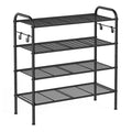 SONGMICS Shoe Rack, 4-Tier Shoe Organizer, Metal Shoe Shelf Storage with 4 Side Hooks, Holds 16 Pairs of Shoes, Height-Adjustabl