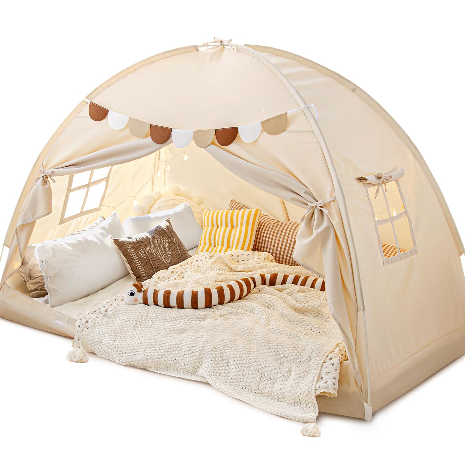 Full Size Bed Canopy Bed Tents Dream Tent on Bed Privacy Space Blackout Sleeping Tents Indoor Breathable Portable Cottage Drafty