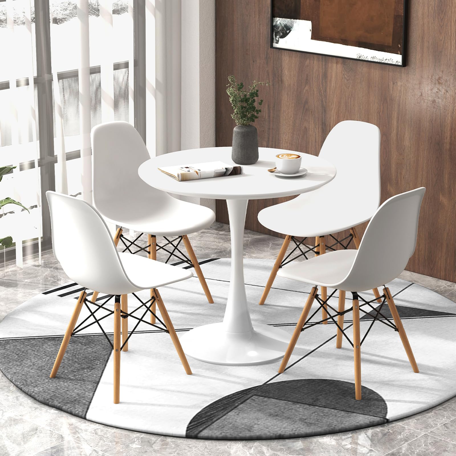 Tangkula Round Dining Table Set for 4, Kitchen Table Set with Seat & Solid Wood Legs, Round Kitchen Table and Chairs for Small S