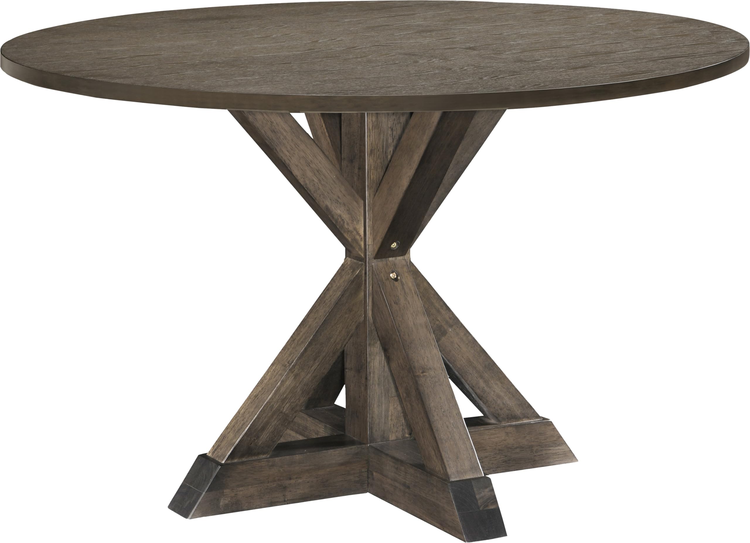 Finch Alfred Round Solid Wood Rustic Dining Table for Farmhouse Kitchen Room Decor, Wooden Trestle Pedestal Base, 46.5 Wide Circ