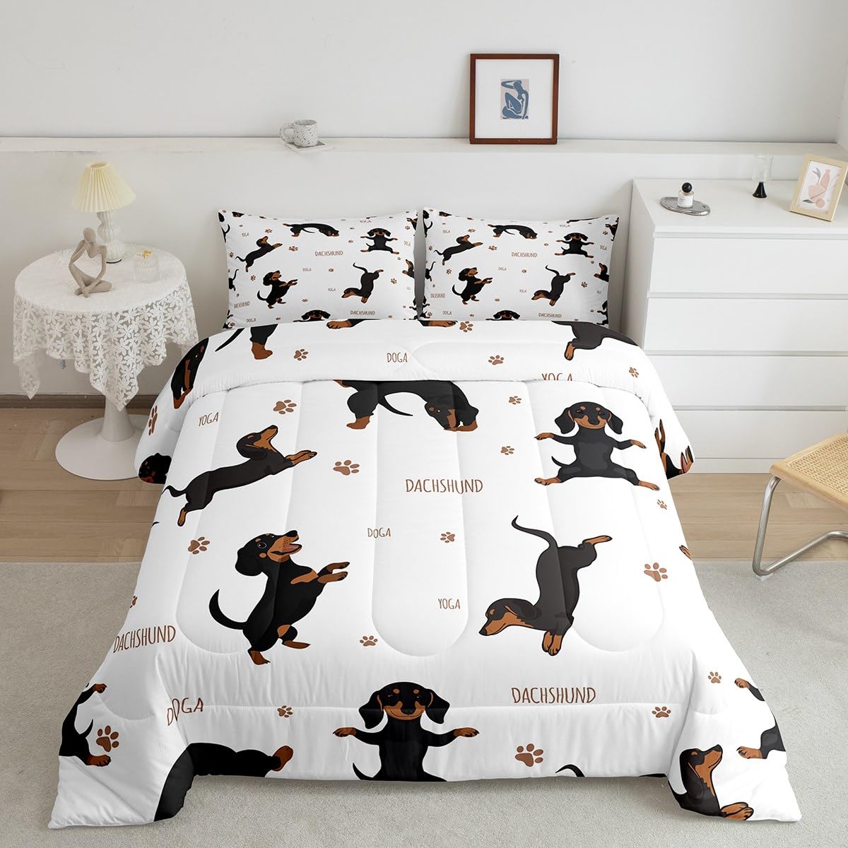Sausage Dog Bedding Set Boys Dachshund Comforter Set for Kids Teens Soft Puppy Dog Comforter Kawaii Pet Brown Duvet Set Room Dec