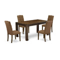 East West Furniture CNEL5-77-18 5 Piece Dining Set Includes a Rectangle Rustic Wood Dining Room Table and 4 Brown Linen Linen Fa