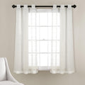Lush Decor Farmhouse Textured Grommet Sheer Window Curtain Panel Pair, 38W x 63L, White