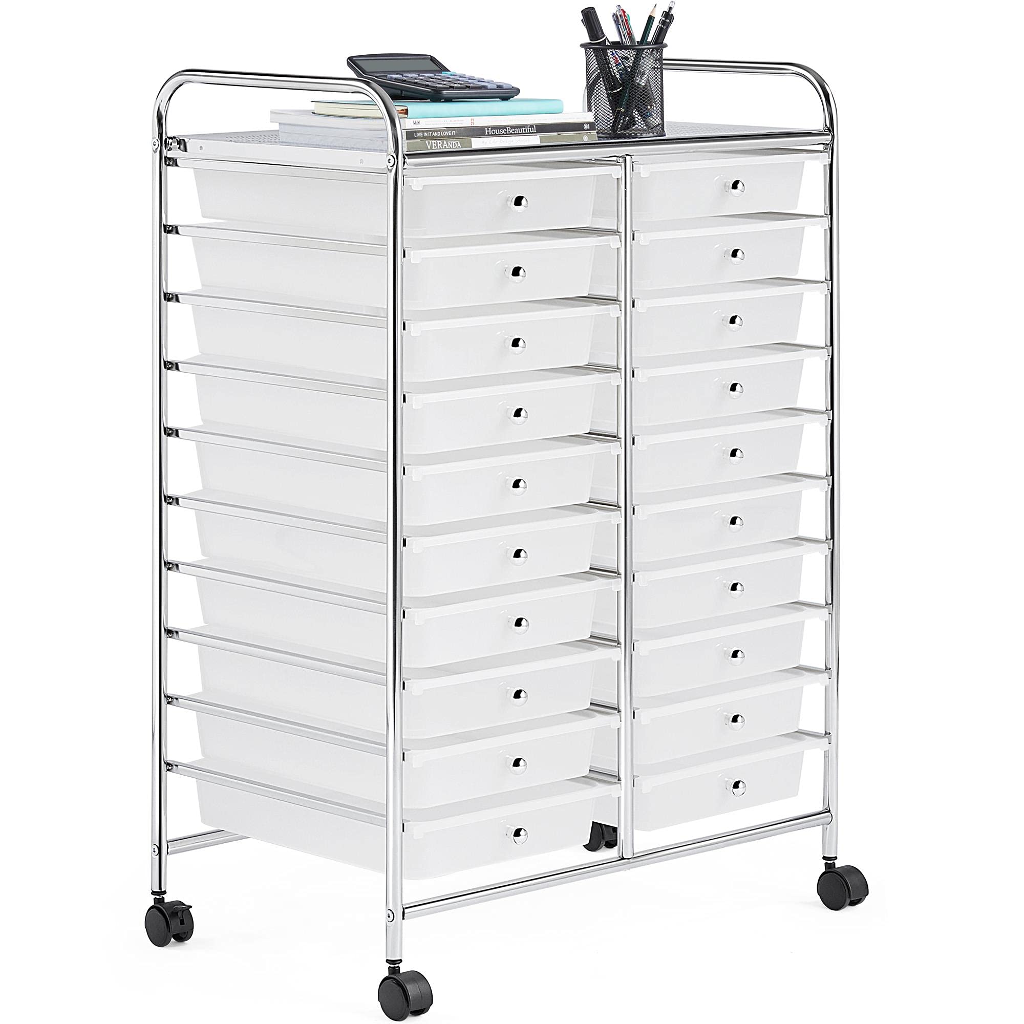 Yaheetech 20 Drawers Rolling Storage Cart Multipurpose Movable Organizer Cart Tools Scrapbook Paper Organizer on Wheels, White