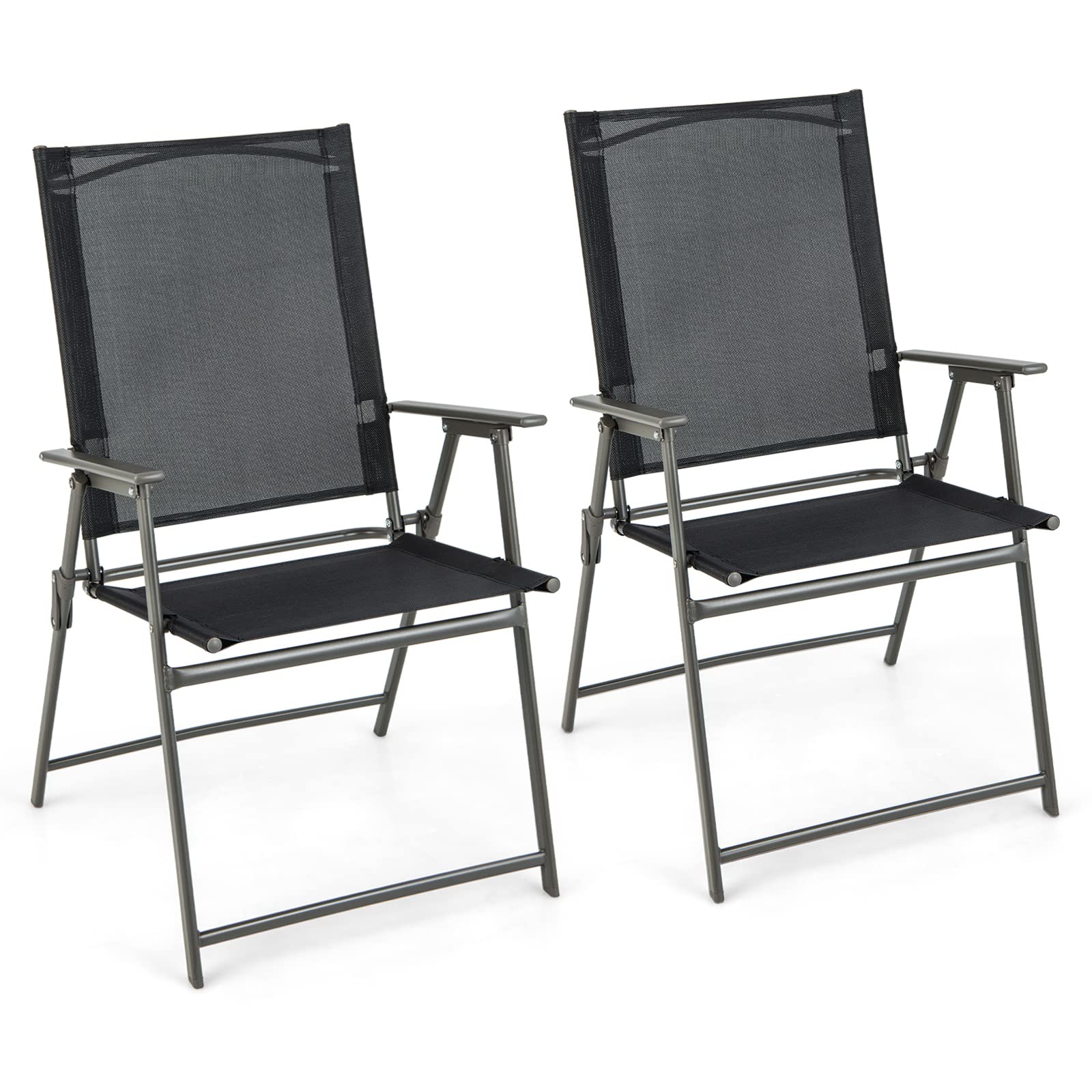Giantex Patio Folding Chairs Set of 2, Outdoor Lawn Chairs with Rustproof Metal Frame, Portable Dining Chairs for Porch, Deck, G