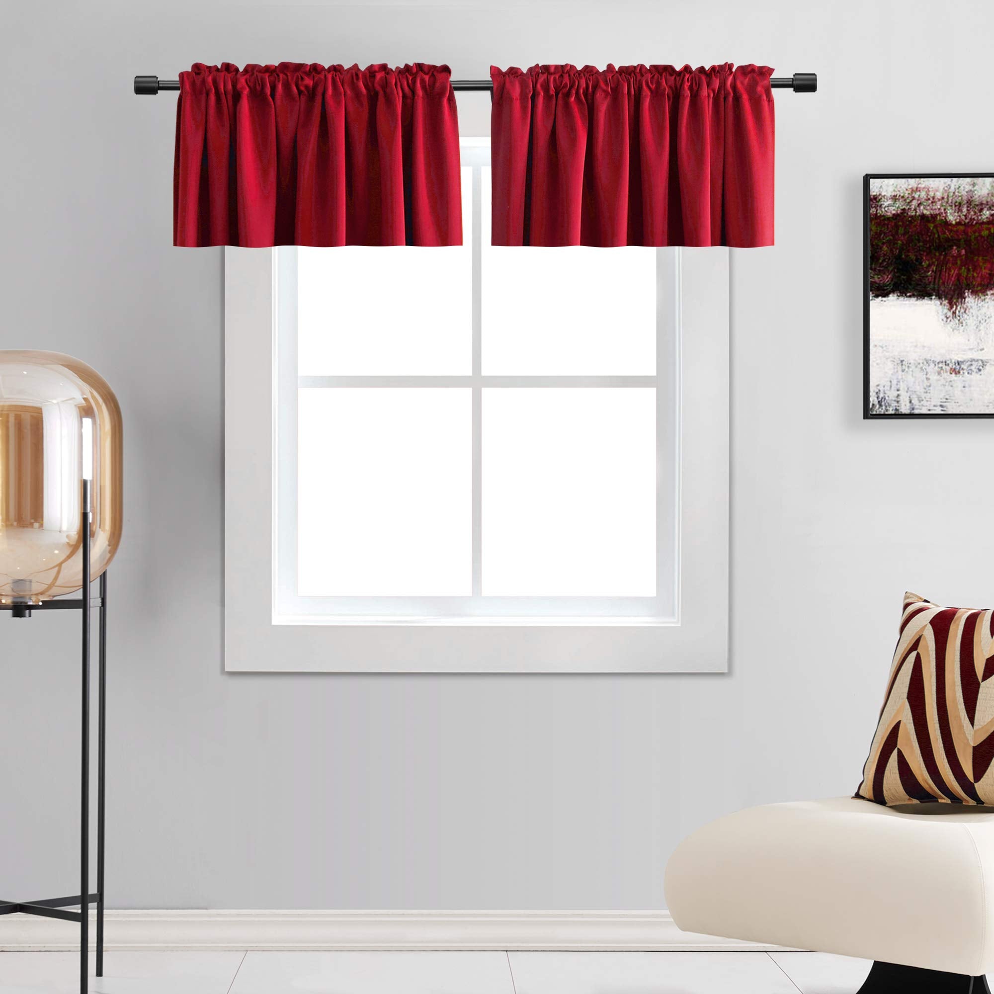 DONREN Red Christmas Valances for Windows - 2 PCS Room Darkening Window Curtain Valances with Rod Pocket (42 by 15 Inch,2 Panels