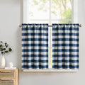 VOGOL Decorative Buffalo Check Design Kitchen Window Curtain Panel Treatment, Blue and White Gingham Plaid Short Window Curtain 