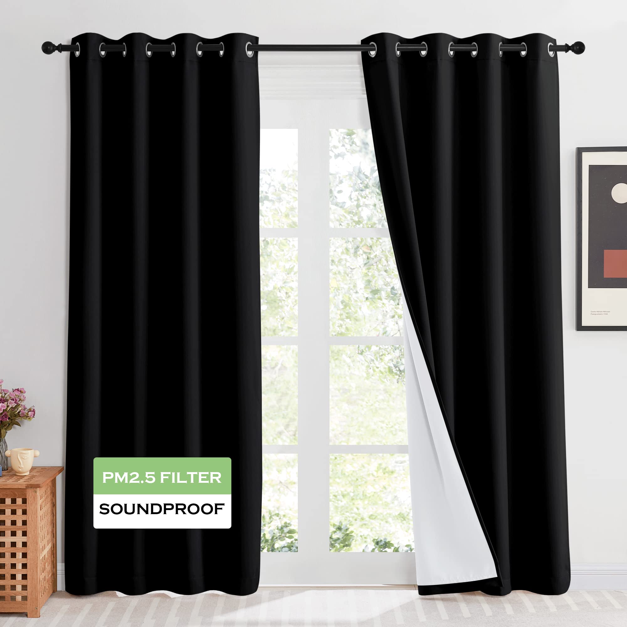 KGORGE 4-in-1 Soundproof Anti Dust 100% Blackout Curtains with Melt-Blown Layer Noise Reducing Thermal Insulating Window Drapes 