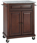Crosley Furniture Compact Granite Top Small Rolling Cart with Shelves, Microwave Stand with Towel Rack, Mahogany