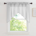 RYB HOME Linen Textured Wave Pattern Sheer Valance Curtains, Contemporary Semi Voile Tier and Swag Set for Kitchen Cafe Bedroom,