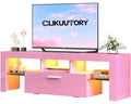 Clikuutory Pink LED TV Stand with Large Storage Drawer for 32 40 50 55 Inch TVs, Modern High Gloss TV Console Table with Enterta