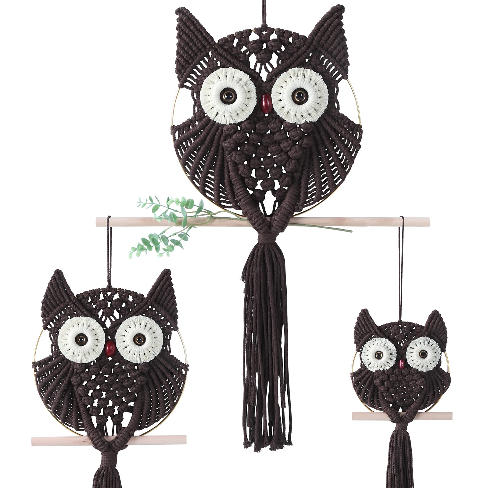 MVSUTA Owl Chocolate Cotton Handmade Macrame Wall Hanging Tapestry Home Decor Art and Craft Wonderful Decoration Woven Boho Orna