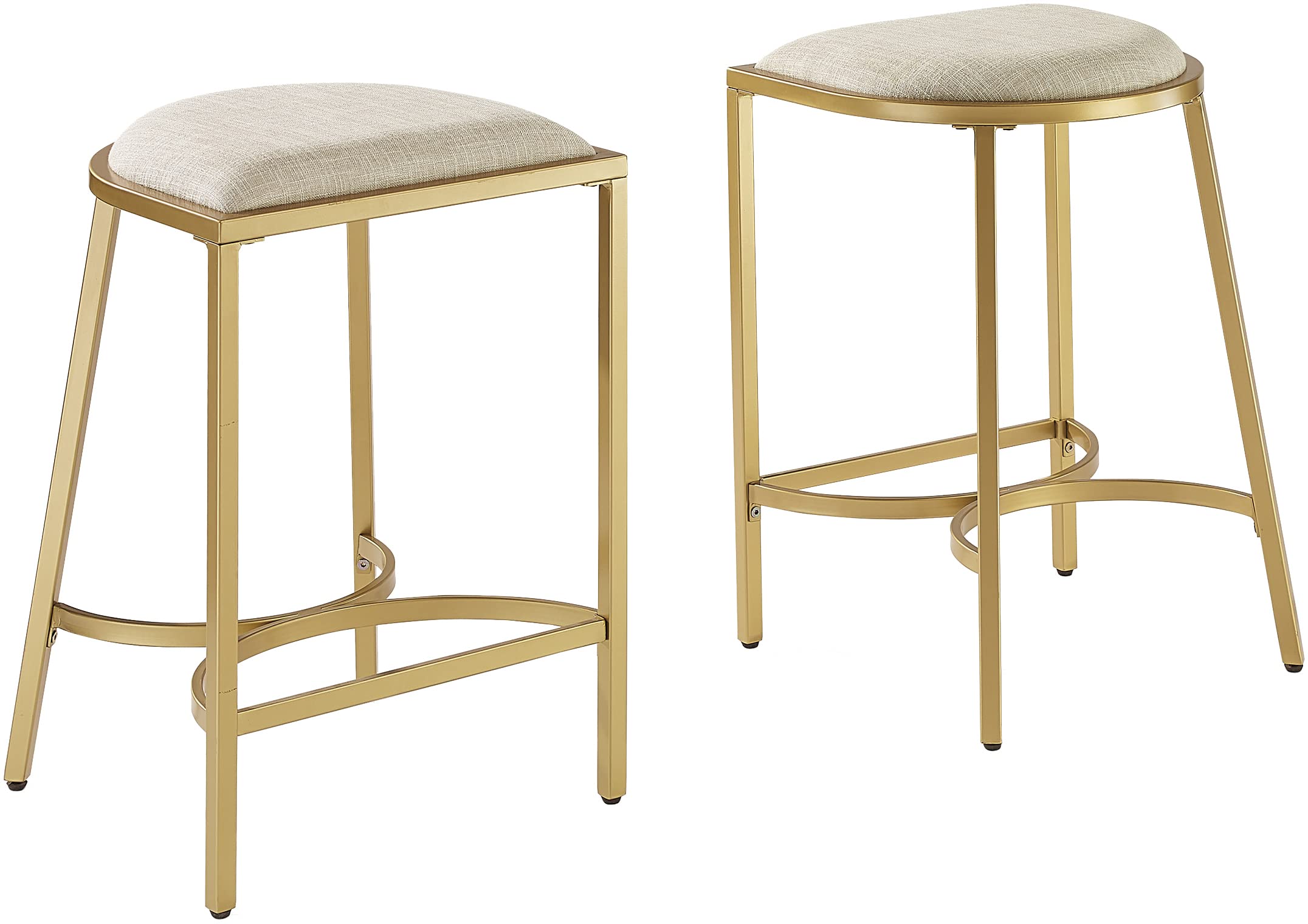 Crosley Furniture Ellery Upholstered Seat Counter Height Bar Stools Set of 2, Oatmeal/Gold