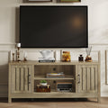 ChooChoo Farmhouse TV Stand, Wood Fluted Door Entertainment Center with Storage Cabinets and Open Shelves, Rustic Media Console 
