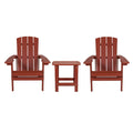 Flash Furniture Charlestown Commercial 2 Chair and Side Table Adirondack Set - Red Poly Resin - Weather Resistant