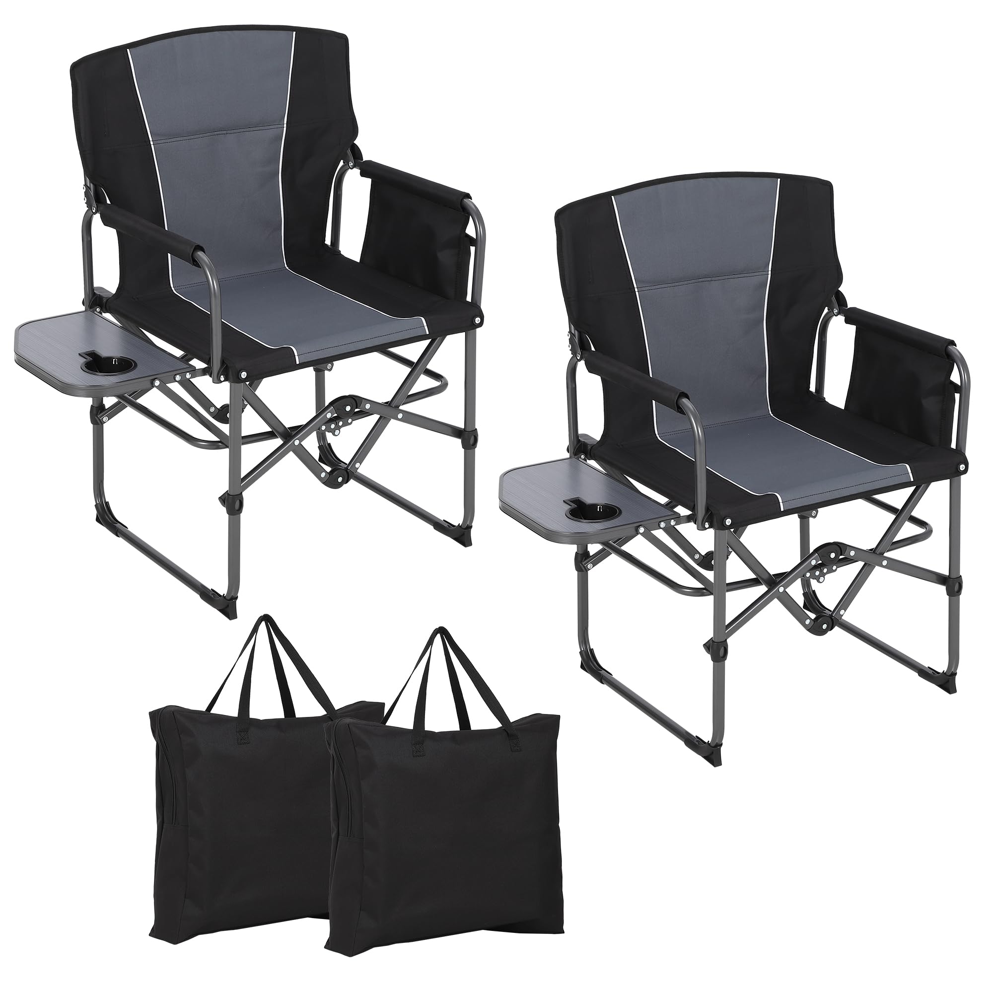 Folding Camping Chairs for Adults, Portable Lawn Chair with Side Table, Side Pocket & Beverage Holder, Heavy Duty Director Chair