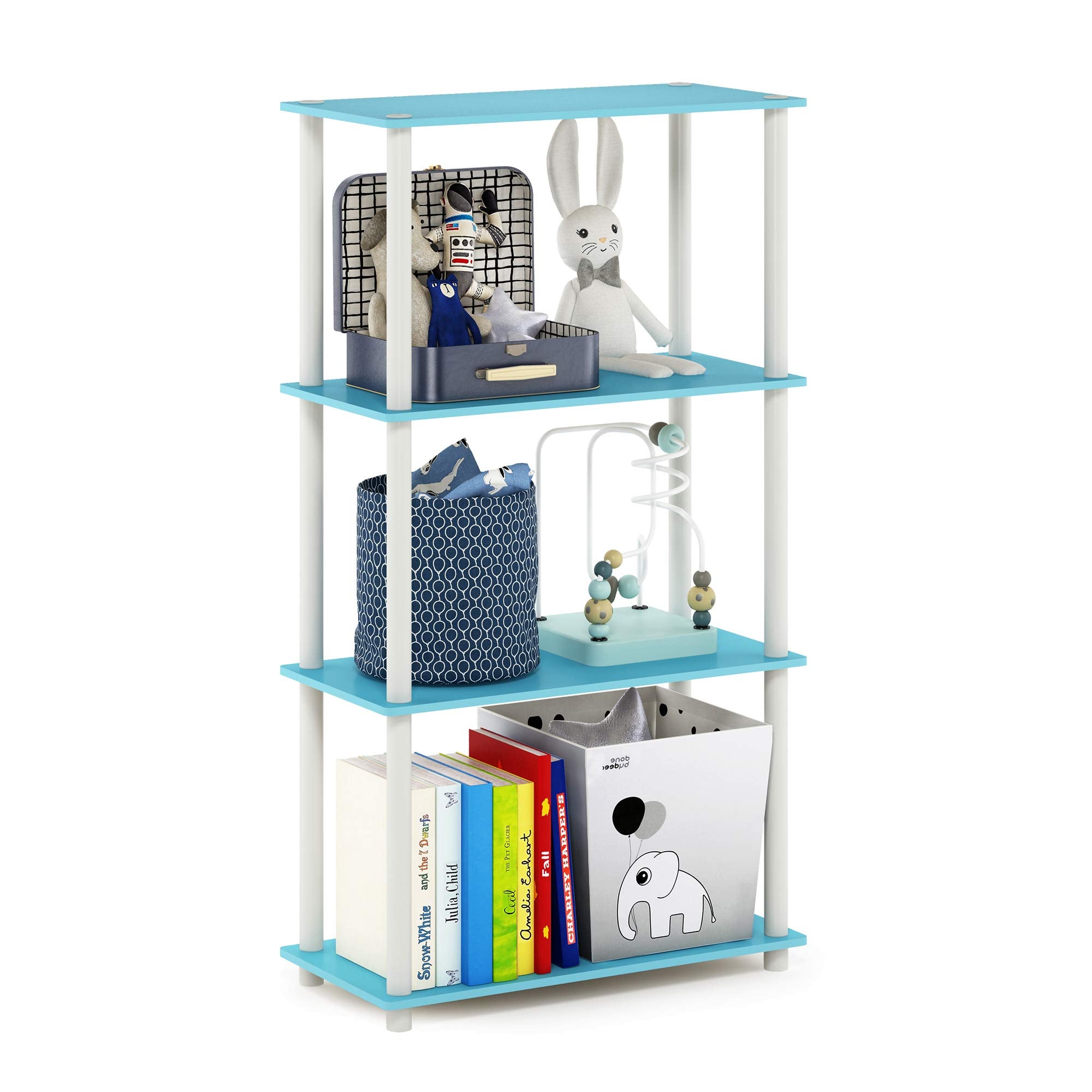 Furinno Turn-N-Tube 4-Tier Multipurpose Shelf Display Rack, Round Tubes, Light Blue/White