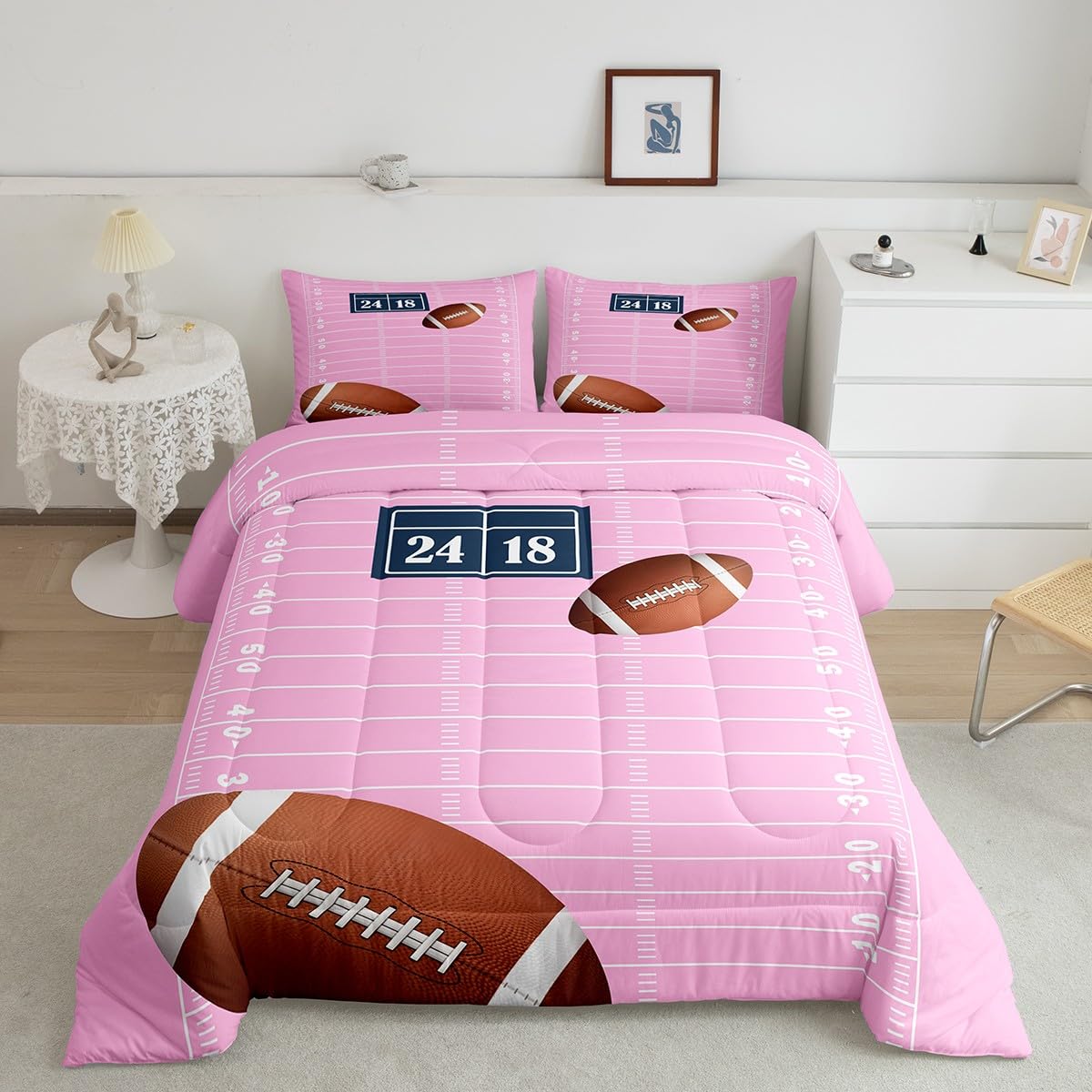 jejeloiu Football Comforter Set Full Size Kids Rugby Comforter for Boys Girls Teens American Football Bedding Set Breathable Spo