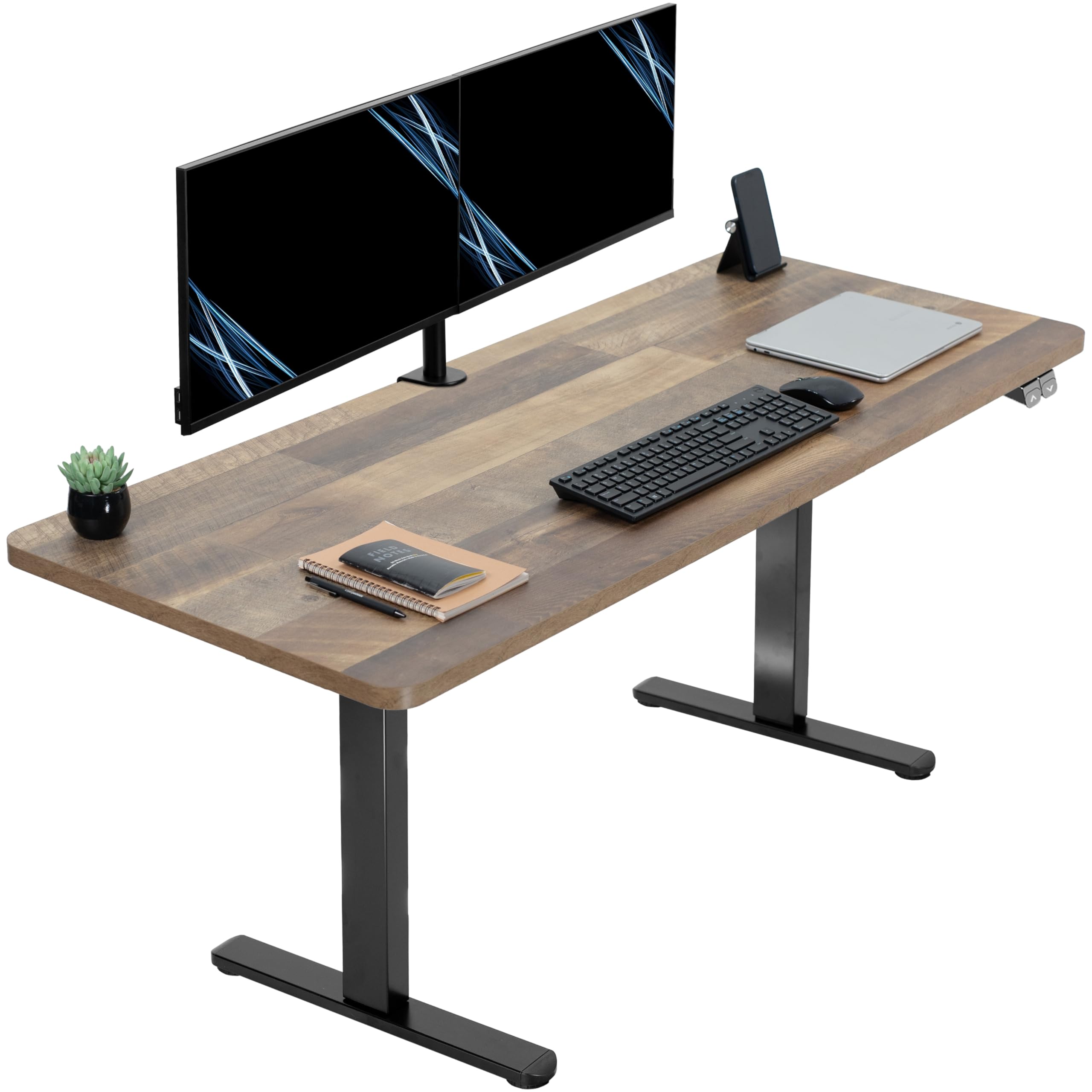 VIVO 60-inch Electric Height Adjustable 60 x 24 inch Stand Up Desk, Reclaimed Wood Solid One-Piece Table Top, Black Frame, Home 