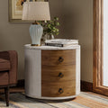 COSIEST 3 Drawer Chest of Drawers, 20 inch MDF Round Storage Cabinet, Retro Whitewash Finish Nightstand, Wood Bedside Table with
