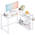 Pamray 43 Inch L Shaped Computer Desk with Reversible Side Storage Shelves, Small Corner Desk for Small Space Home Office,Writin