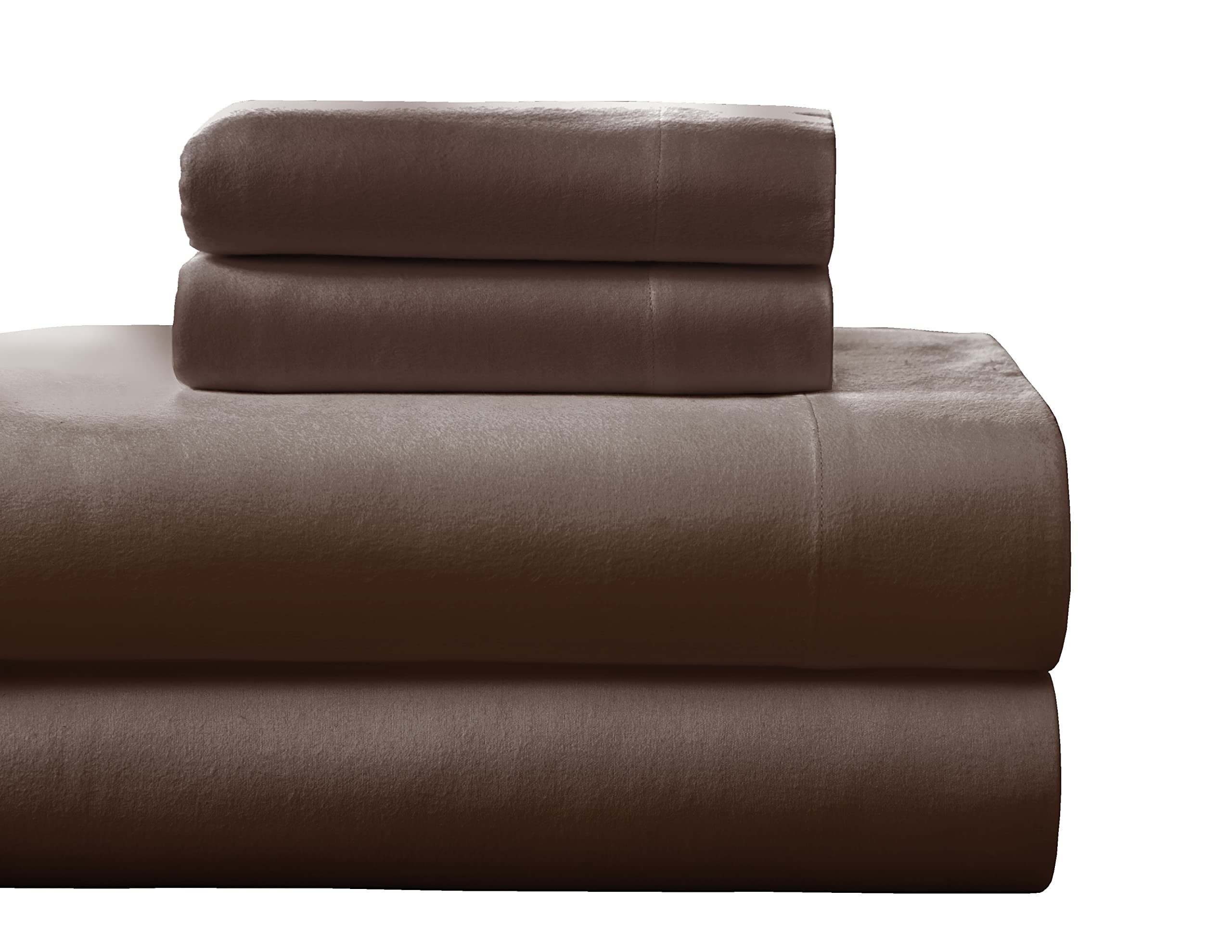 Pointehaven Flannel Deep Pocket Set with Oversized Flat Sheet, Full, Chestnut