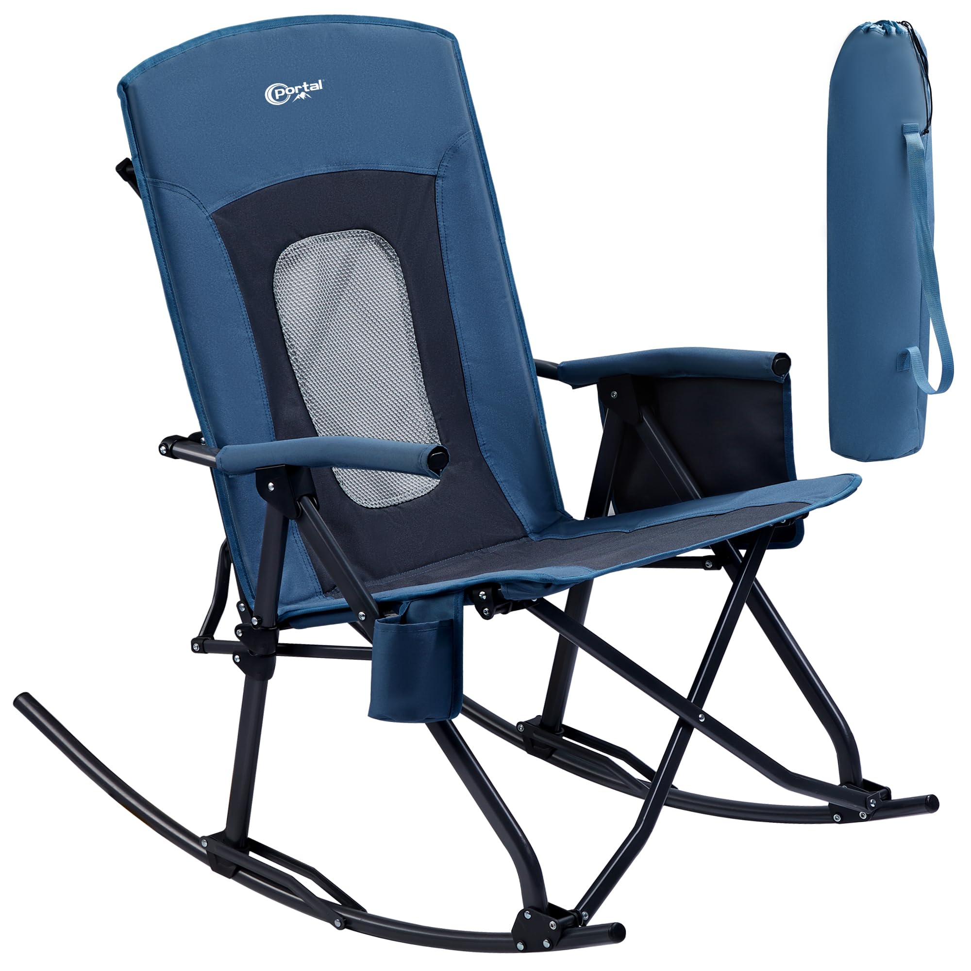 PORTAL Oversized Folding Rocking Camping Chair Portable Outdoor Rocker with High Back Hard Armrests Carry Bag, Supports 400 lbs,