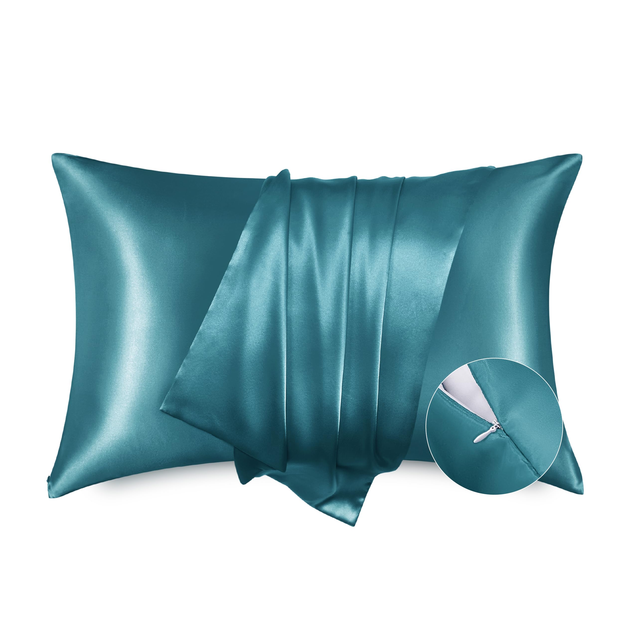 Bedsure Satin Pillowcase with Zipper, Similar to Silk Pillow Cases 2 Pack, Satin Pillow Cases Queen Size Set of 2, Silky & Soft 