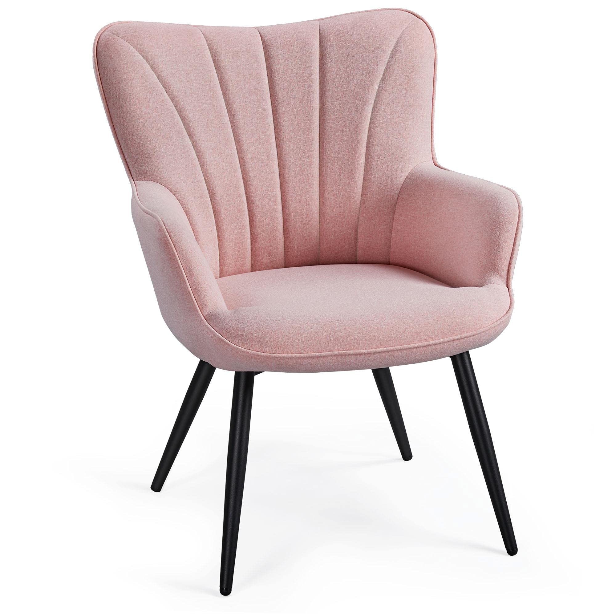 Yaheetech Accent Chair, Modern and Elegant Armchair, Linen Fabric Vanity Chair, Living Room Chair with Metal Legs and High Back 