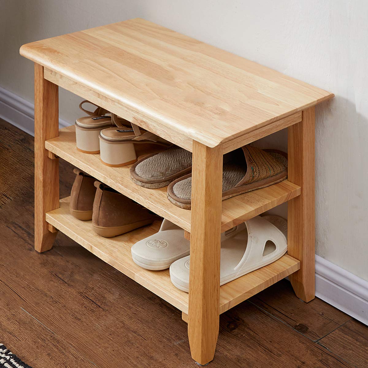 XKZG Storage Bench Wooden Shoe Rack Bench Simple Style Wood Entryway Bench (Natural,23.6)